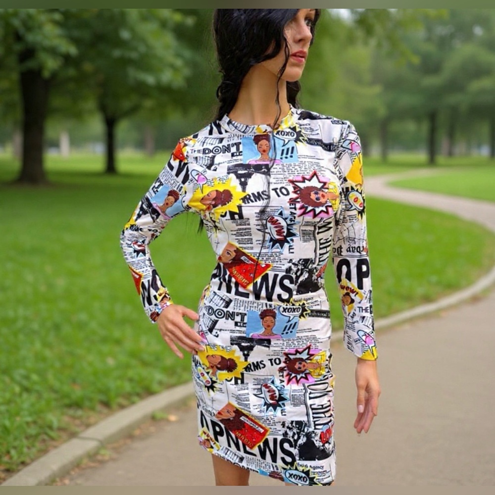 CACIA Vintage Comic Bodycon Dress Soft & spandex Fabric Above the knee size M